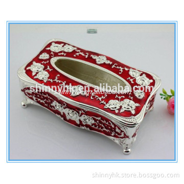 New desigh enamel metal rectangle tissue paper box holder craft red colour